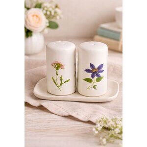 Bee & Willow Home Floral Salt & Pepper Shakers with Tray – Modern Kitchen Decor